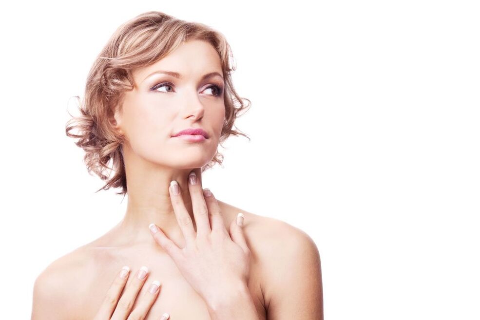 Girl with smooth skin on the neck and décolleté after rejuvenating procedures